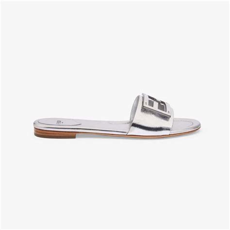 FENDI Silver nappa leather slides 